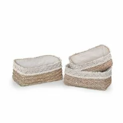 Cesto Intreccio Felce Con Bordo Decoro Conchiglie