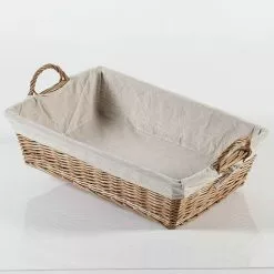 Cesto Rettangolare Stiro Vimini Naturale Con Fodera E Manici Cm 62x42