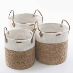 Cesto Paglia Seagress Naturale E Fascia Cotone Bianco Con Manici