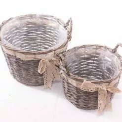 Cesto Tondo Vimini Grigio Con Fiocco Con Manici