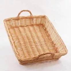 Cesto Vassoio Vimini Naturale Bordo Treccia Con Manici 54x45