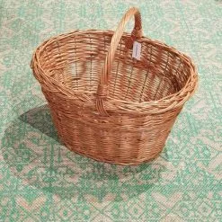 Cesto Vimini Ovale Con Manico Bordo Treccia 42x30