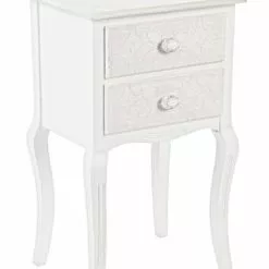 Comodino Legno Bianco Decapato Motivi Floreali 2 Cassetti