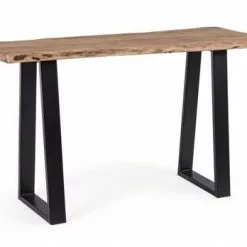 Consolle Tavola Legno Acacia Piedi Acciaio Nero 130x45