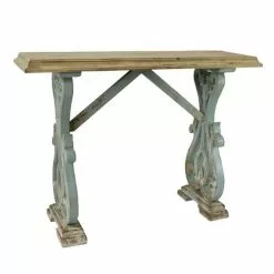 Consolle Legno Shabby Naturale E Azzurra Cm125
