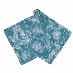 Coppia Presine Cotone Quadrate Blu Rose Bianche