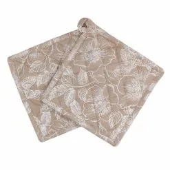 Coppia Presine Cotone Quadrate Ecru Rose Bianche