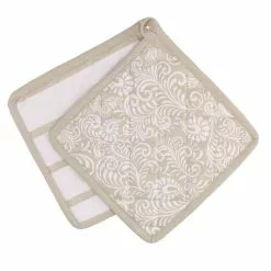 Coppia Presine Cotone Quadrate Floral Beige