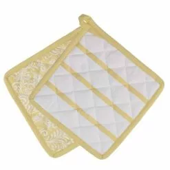 Coppia Presine Cotone Quadrate Floral Giallo Lime