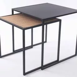 Coppia Tavolini Quadrati Da Salotto Metallo Nero