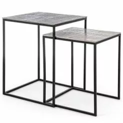 Coppia Tavolini Quadrati Da Salotto Piano Alluminio Anticato
