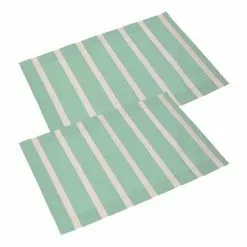 Coppia Tovaglietta Americana Cotone Verde Acqua Righe Bianche