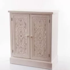 Credenza Intarsi Legno Bianco 2 Ante