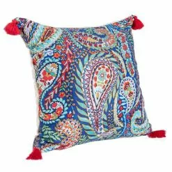 Cuscino Fantasia Pavone Blu Nappe Rosse 45x45