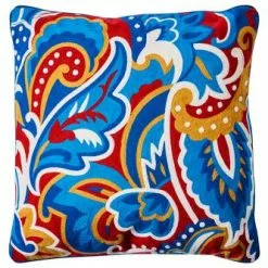 Cuscino Foliage Ricamo Foglie Azzurro Rosso 50x50