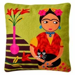 Cuscino Modern Art Verde Donna Con Gatto Sulle Ginocchia 50x50