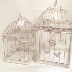 Gabbia Ferro Bianco Con Farfalle Quadrata