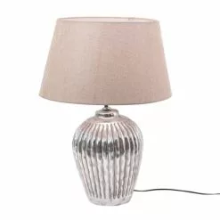 Lampada Ceramica Argento Anticato Luna Da Tavolo 65h