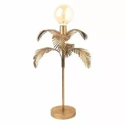 Lampada Dorata Foglie Palma Metallo Da Tavolo 62h