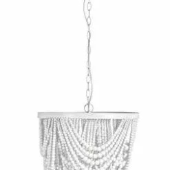 Lampadario Cascata Perle Legno Bianco Cm 35