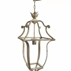 Lampadario Lampione Ferro Bianco Anticato 67h