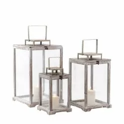 Lanterna Legno Bianco Anticato Quadrata Lumiere