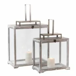 Lanterna Legno Bianco Anticato Rettangolare Lumiere