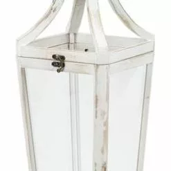 Lanterna Legno Bianco Pagoda Cupola Metallo Nero 60h