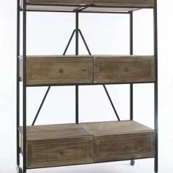 Libreria Legno Abete Marrone Con Ruote E 6 Cassetti