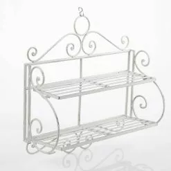 Mensola 2 Piani Ferro Bianco Riccioli Shabby