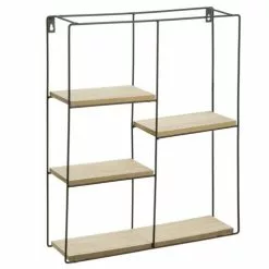 Mensola Legno E Ferro 4 Piani Sfalsati