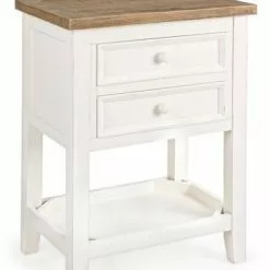 Mobiletto Portalampada Legno Bianco Top Naturale 2 Cassetti