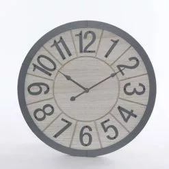 Orologio Legno Bianco Numeri Metallo Grigio 50cm