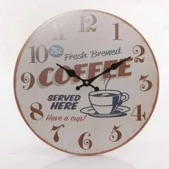 Orologio Legno Parete Coffe Scritta Rossa 34cm