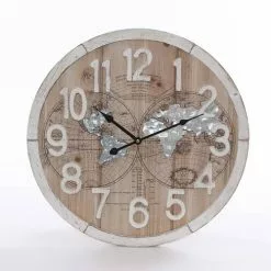 Orologio Mappamondo Legno Naturale E Inserti Metallo 50cm