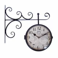 Orologio Stazione Ferro Nero Doppia Faccia Stampa Mappa Del Mondo