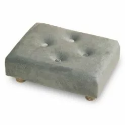Poggiapiedi Imbottito Grigio Velluto Piedini Legno