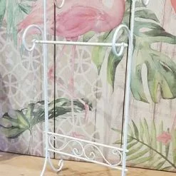 Porta Asciugamani Ferro Bianco Shabby Da Terra Con Riccioli