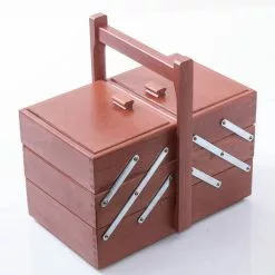 Porta Lavoro Per Cucito Legno Noce 3 Piani Largo