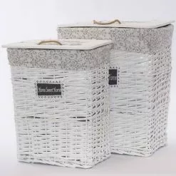 Portabiancheria Home Bianco Fodera Grigia Intreccio Vimini Bianco