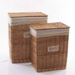 Portabiancheria Laundry Rettangolare Vimini Naturale Fodera Bianca