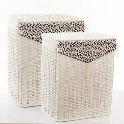 Portabiancheria Bamboo Bianco Fodera Maculata Leopard