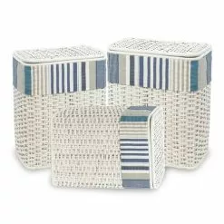 Portabiancheria Bamboo Bianco Fodera Righe Blu