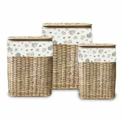 Portabiancheria Bamboo Naturale Fodera Cuori Shabby Chic