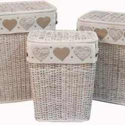 Portabiancheria Bamboo Sbiancato Fodera Cuori