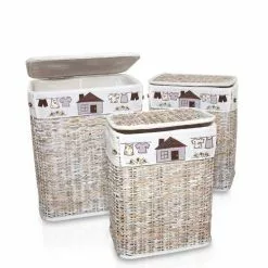 Portabiancheria Bamboo Naturale Sbiancato Fodera Disegno Case