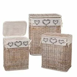 Portabiancheria Bamboo Naturale Sbiancato Fodera Ghirlande Di Cuori