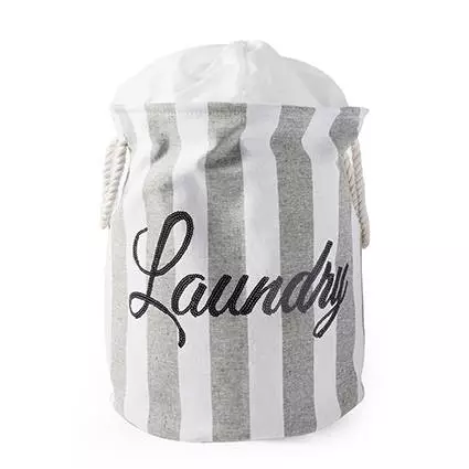 Portabiancheria Tessuto Tondo Laundry Sacca Con Maniglie Bianco Righe Grigie