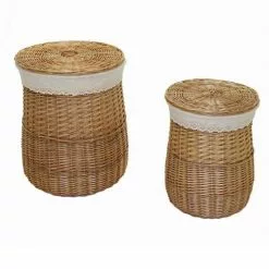 Portabiancheria Tondo Vimini Naturale Fodera Merletto