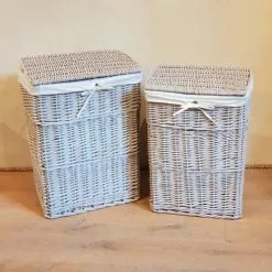 Portabiancheria Vimini Grigio Chiaro Fodera Bianca